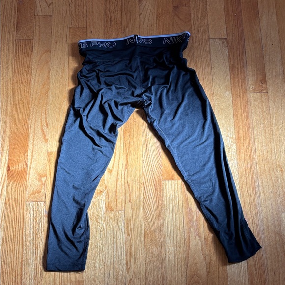 Mens Nike Pro Black Compression Tights White Swooshed - Picture 4 of 4